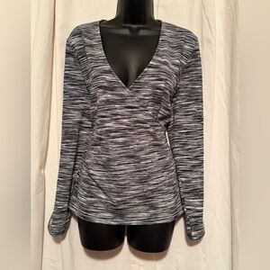 Loft Women's Sz L Long Sleeve Blk/Grey/Wht Pattern Criss Cross Top NWT